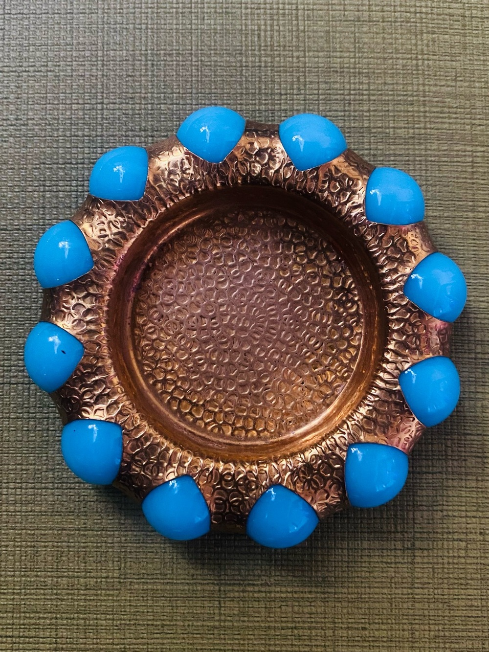 Vintage Fisher Jewelry Tray with Inlaid Turquoise Marbles
